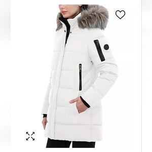 NAUTICA White Hooded Faux Fur Trim Puffer Jacket Lrg NEW